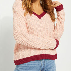 New With Tag Burgundy Contrast Cable Knit Sweater